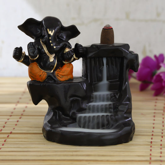 Lord Orange Ganesha Smoke Backflow Cone Incense Holder Decorative Showpiece